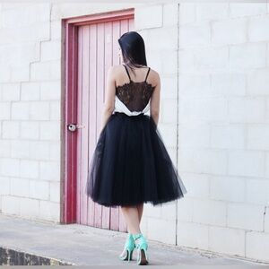 Space 46 Black Tulle Midi Skirt